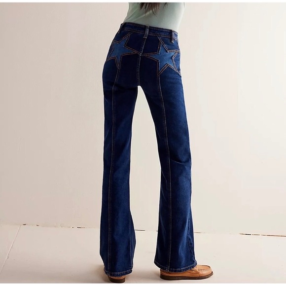 Free People Denim - Free People We The Free Firecracker High Rise Flare Star Jeans 27 Texas Tux Blue